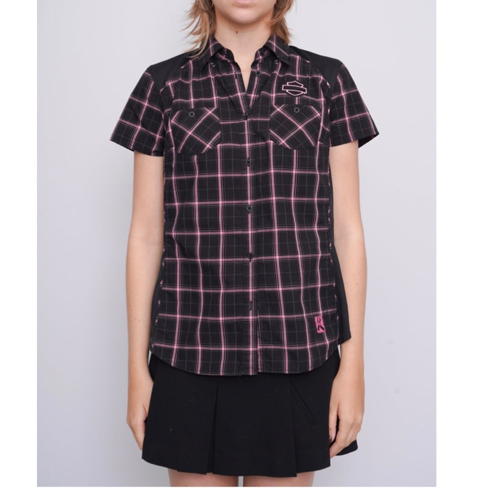 Harley-Davidson Women’s Pink Label Performance Plaid Button Front Shirt Size XL